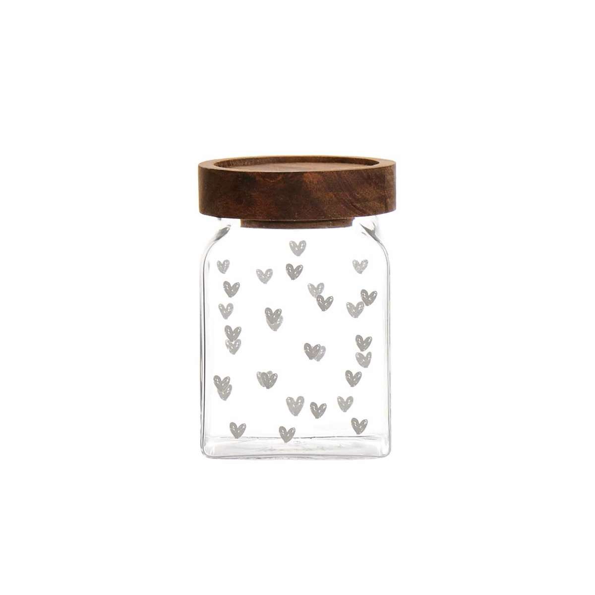Immagine del prodotto Barattolino in Vetro con Tappo in Legno Acacia Tappezzato Cuori | Simple Day