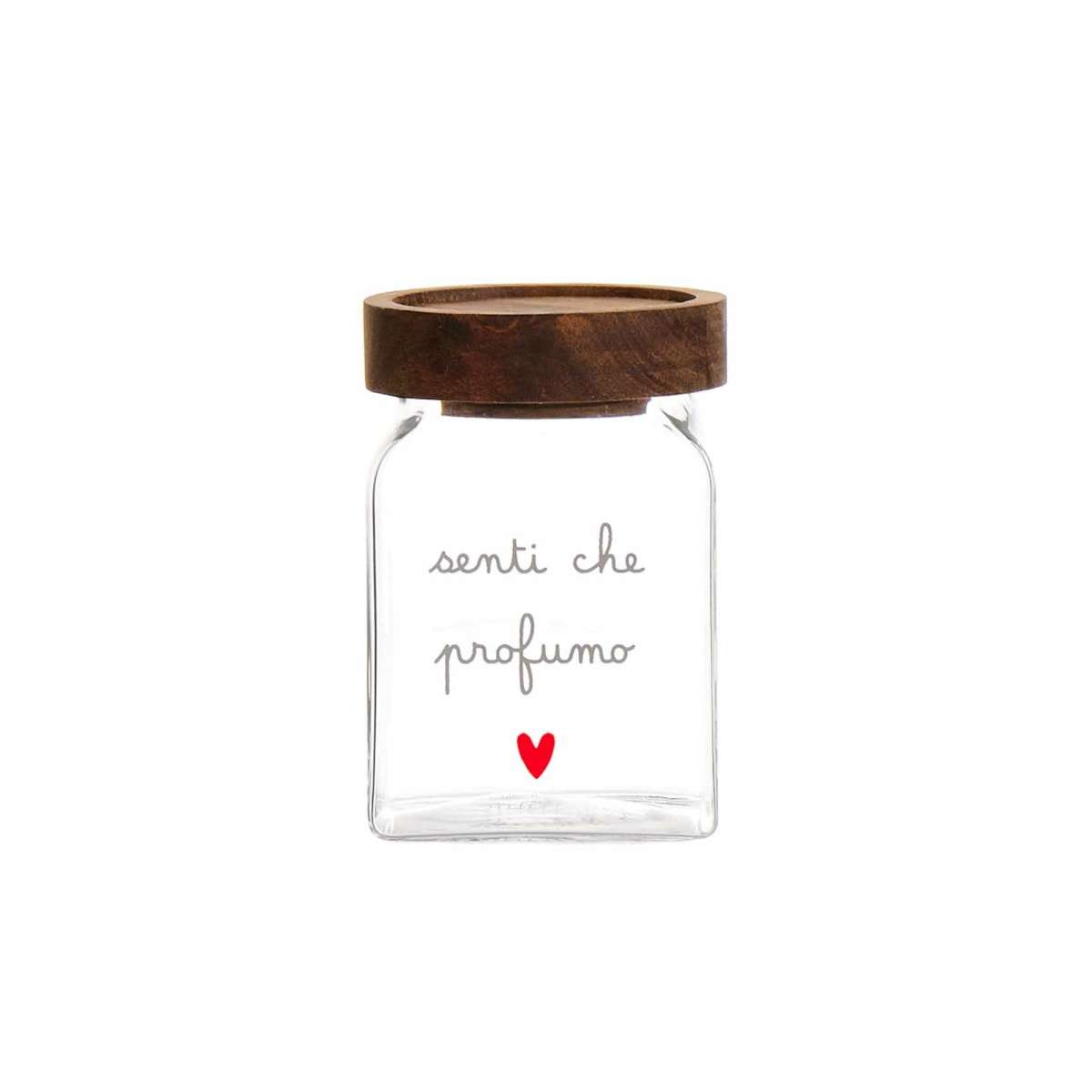 Immagine del prodotto Barattolino in Vetro con Tappo in Legno Acacia "Senti Che Profumo" | Simple Day