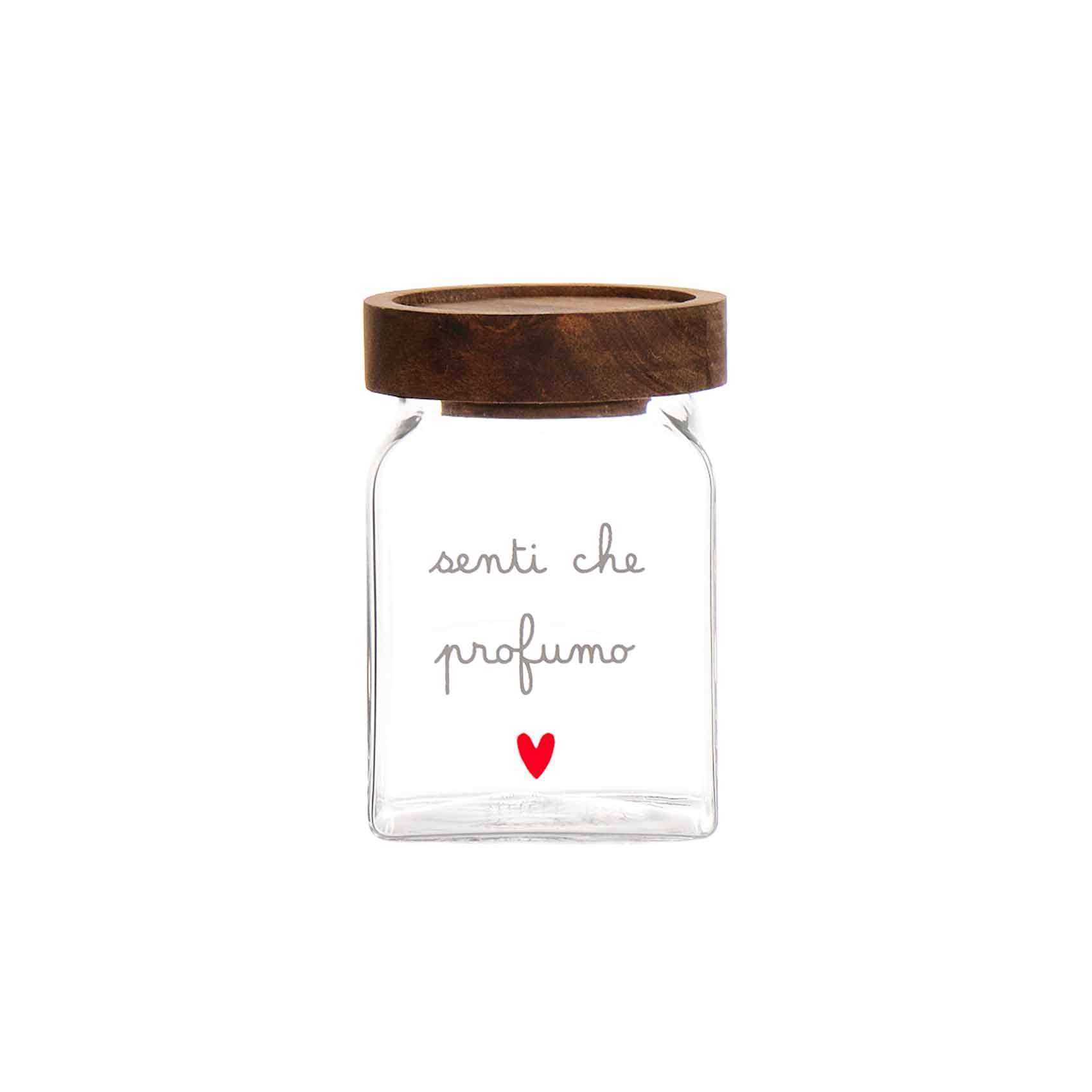 Immagine principale di Barattolino in Vetro con Tappo in Legno Acacia "Senti Che Profumo" | Simple Day
