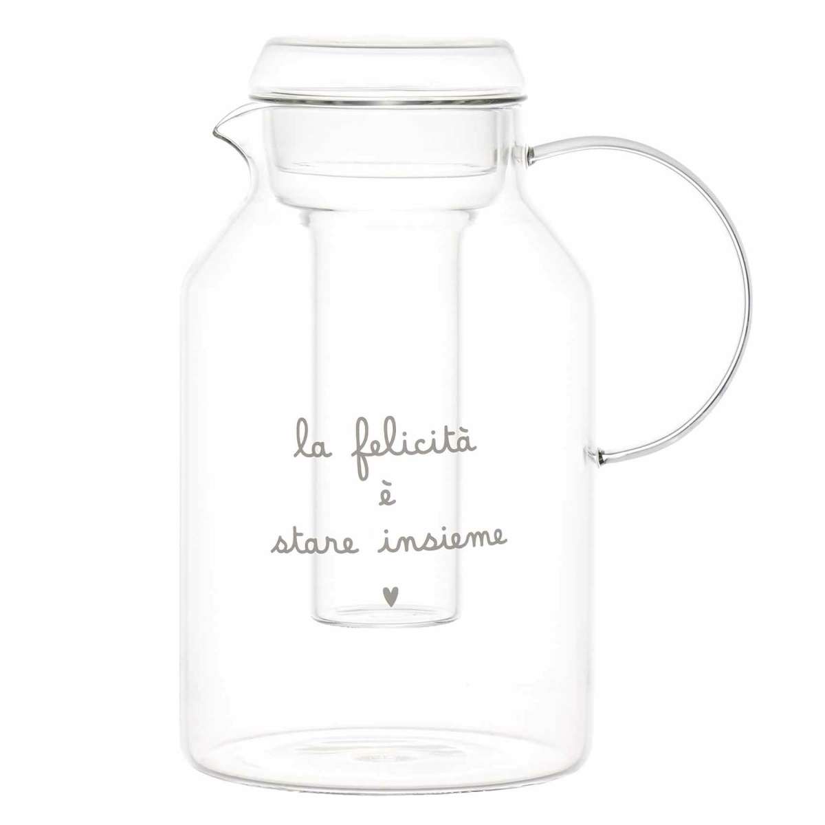 Immagine del prodotto Brocca con Portaghiaccio in vetro "La felicità è Stare Insieme" | Simple Day