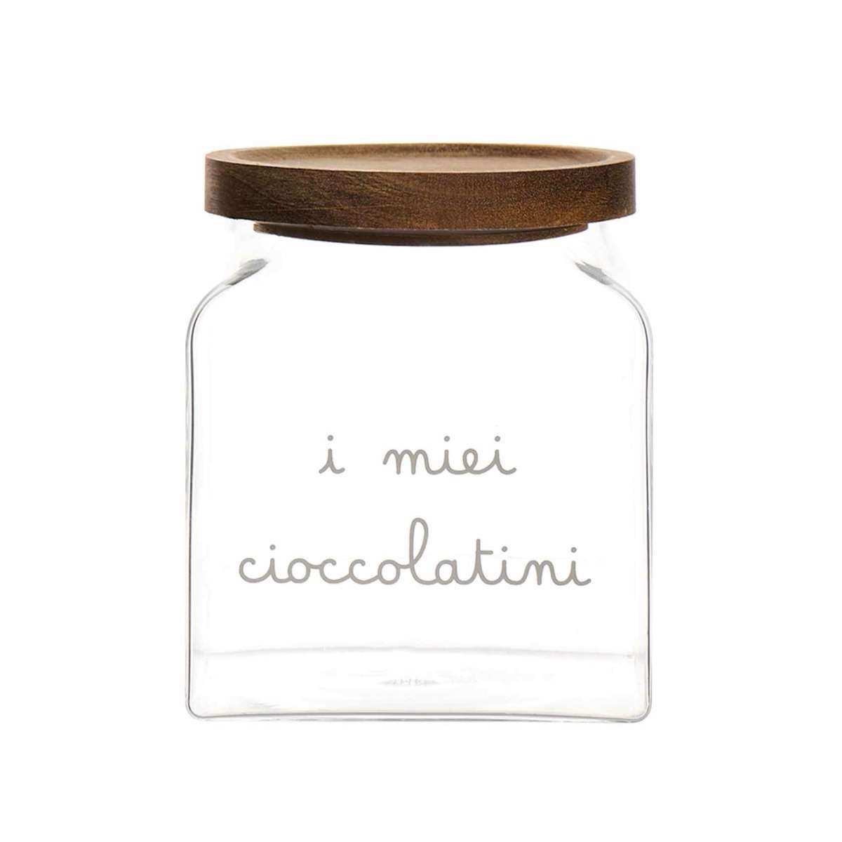 Immagine del prodotto Barattolo in Vetro con Tappo in Legno Acacia "I Miei Cioccolatini" | Simple Day
