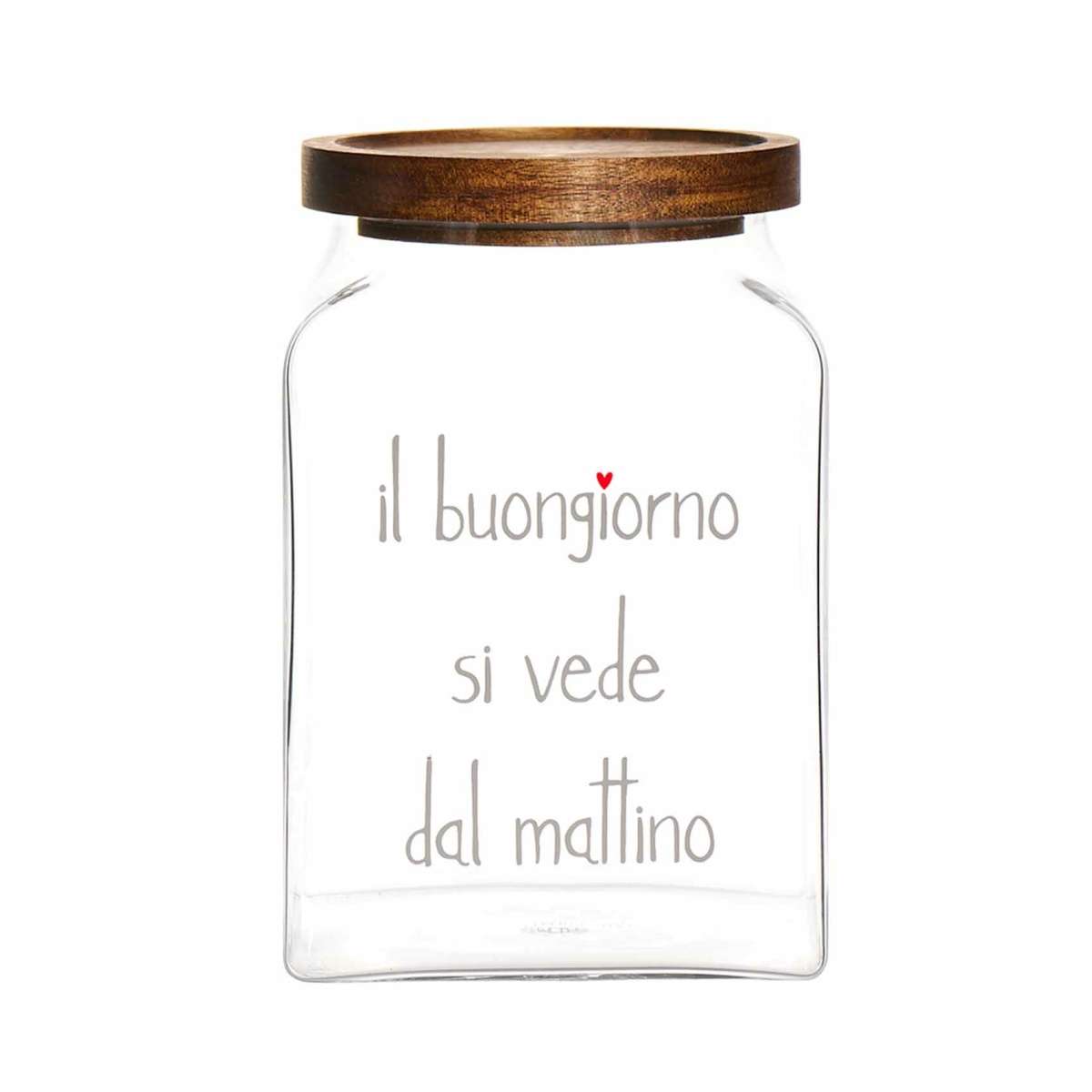 Immagine del prodotto Barattolo in Vetro con Tappo in Legno Acacia "Il Buongiorno Si Vede dal Mattino" | Simple Day