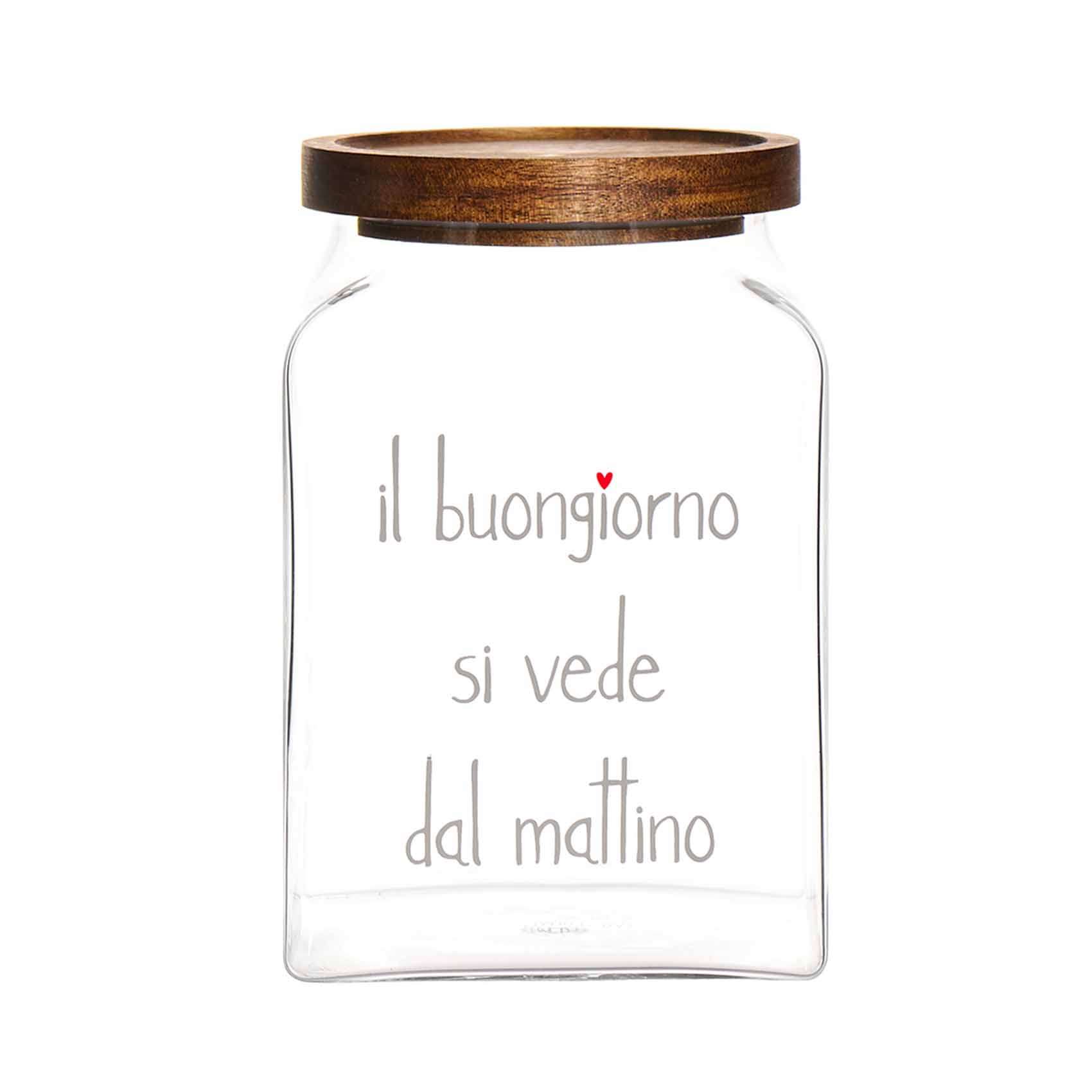 Immagine principale di Barattolo in Vetro con Tappo in Legno Acacia "Il Buongiorno Si Vede dal Mattino" | Simple Day