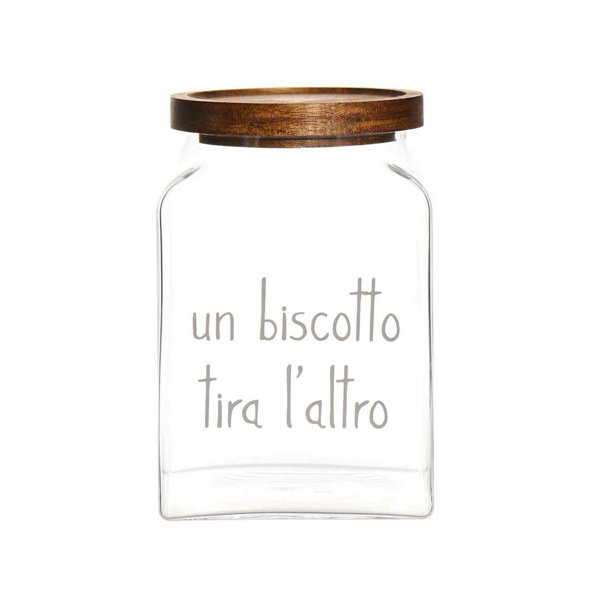 Immagine del prodotto Barattolo in Vetro con Tappo in Legno Acacia "Un Biscotto Tira L'altro" | Simple Day