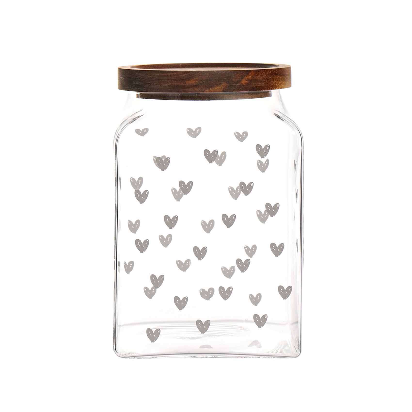 Immagine principale di Barattolo in Vetro con Tappo in Legno Acacia Tappezzato Cuori | Simple Day