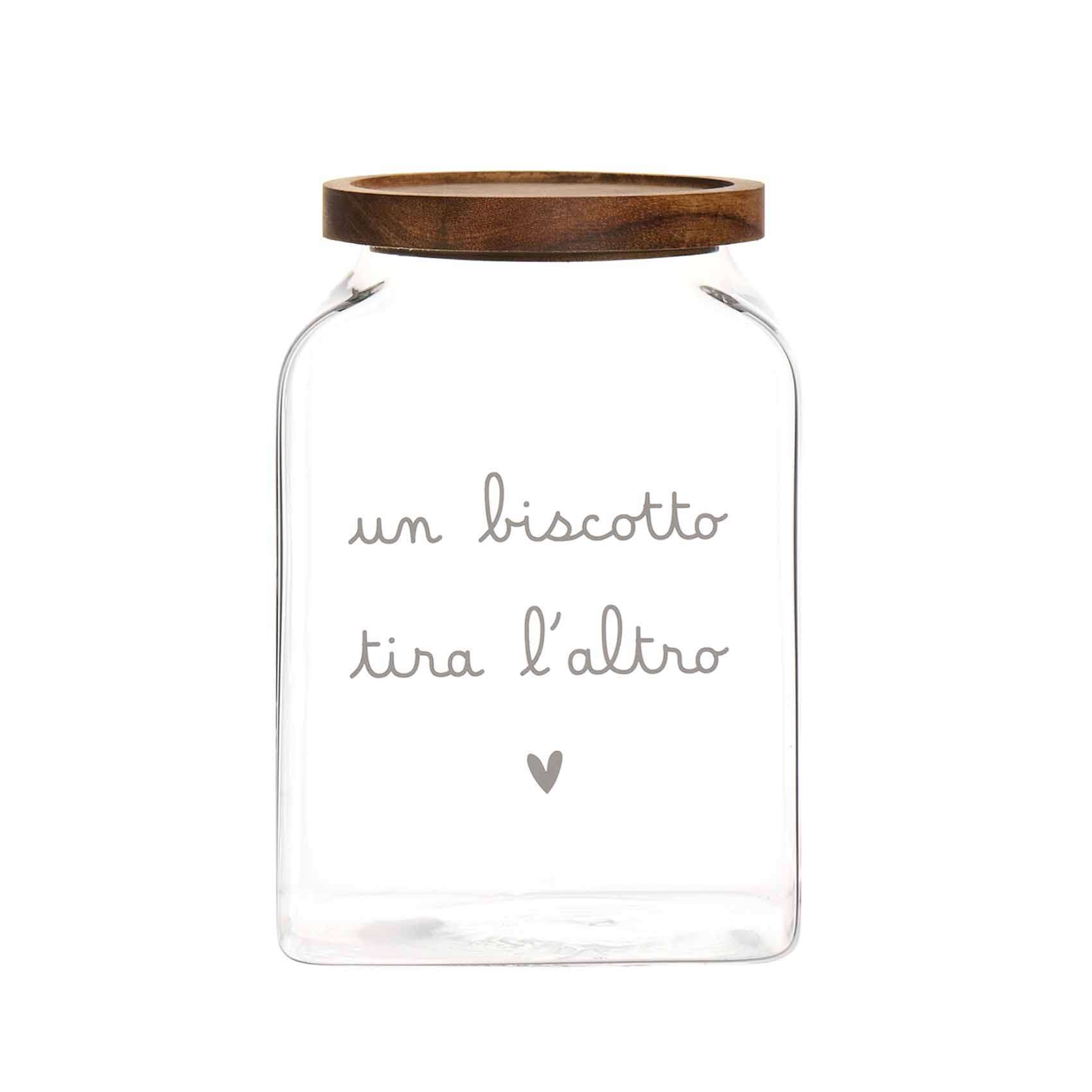 Immagine principale di Barattolo in Vetro con Tappo in Legno Acacia "Un Biscotto Tira L' Altro" | Simple Day