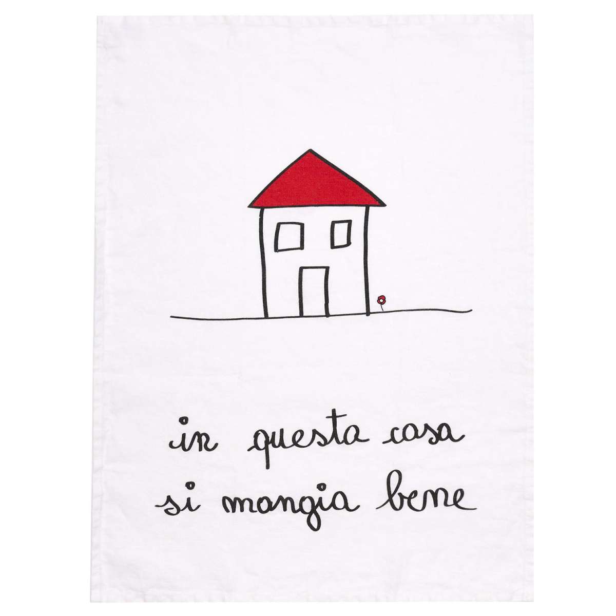 Immagine del prodotto Strofinaccio in Lino In questa casa si mangia bene decoro Casetta No Stiro | Simple Day