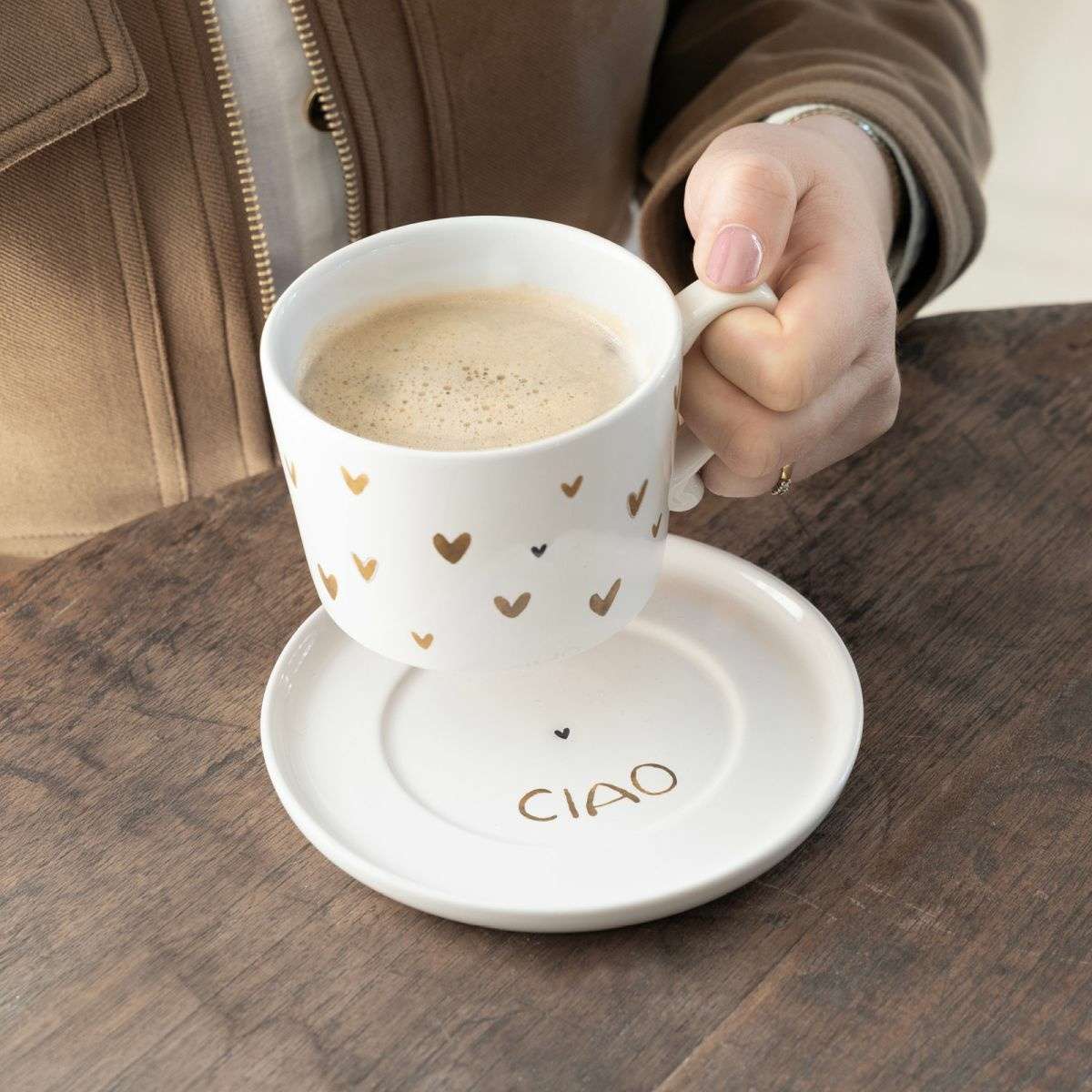 Immagine del prodotto Mug in Ceramica Bianca Tappezzata Cuori Brown | Bastion Collections