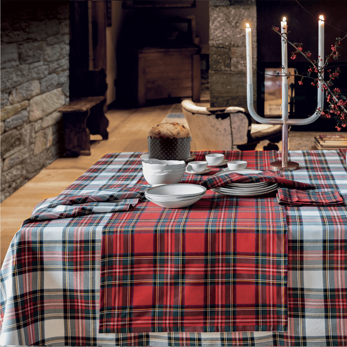 Immagine del prodotto Tovaglia Rettangolare Bossi var. 0336 in Cotone Tartan Scozzese Bianco | Bossi