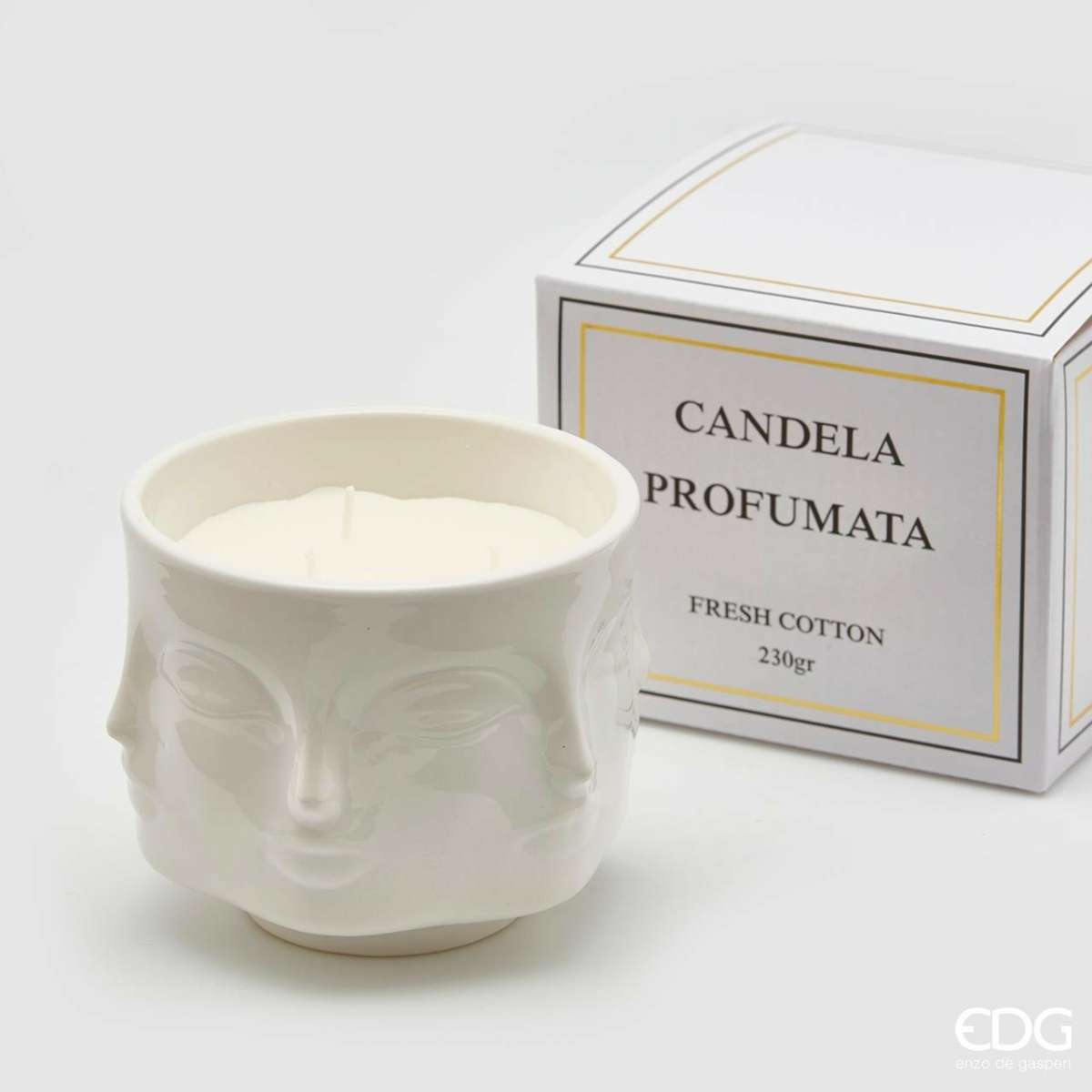 Immagine del prodotto Candela Profumata Cotone 230 gr con Vaso Bianco | EDG Enzo De Gasperi