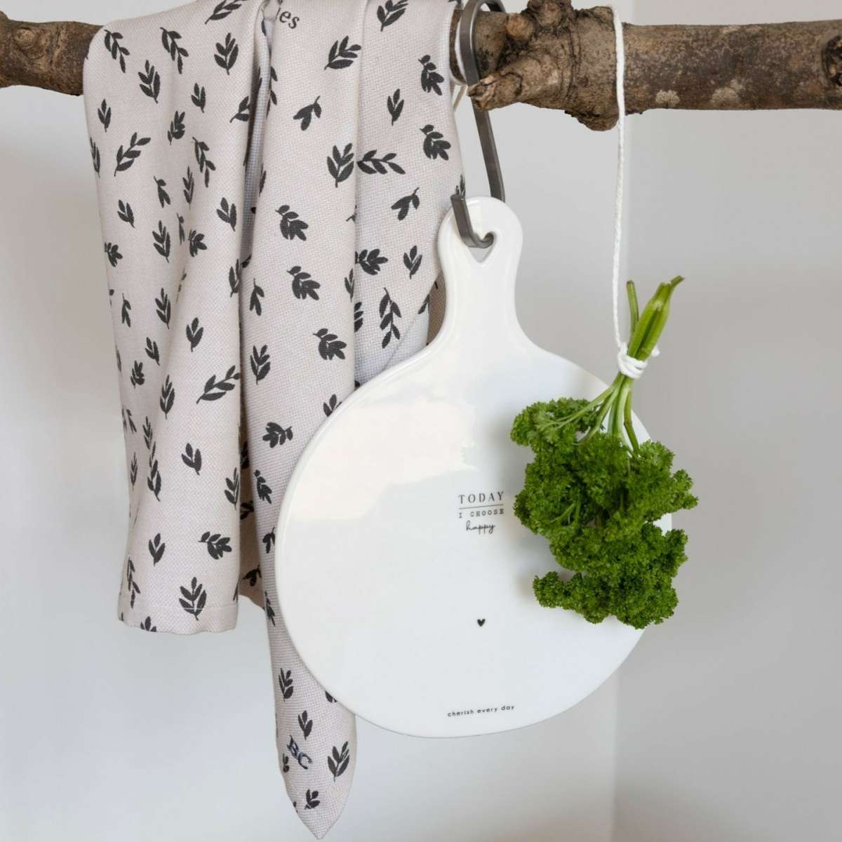 Immagine del prodotto Tagliere Rotondo in Ceramica Bianca Today I choose Happy | Bastion Collections