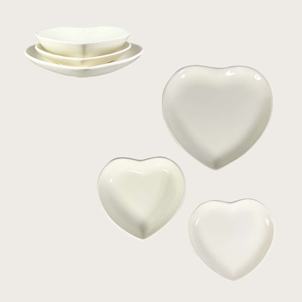 Immagine del prodotto Piatti Sfusi a forma di Cuore in Ceramica CREMA (3 misure) | Pietro Zanetti Home