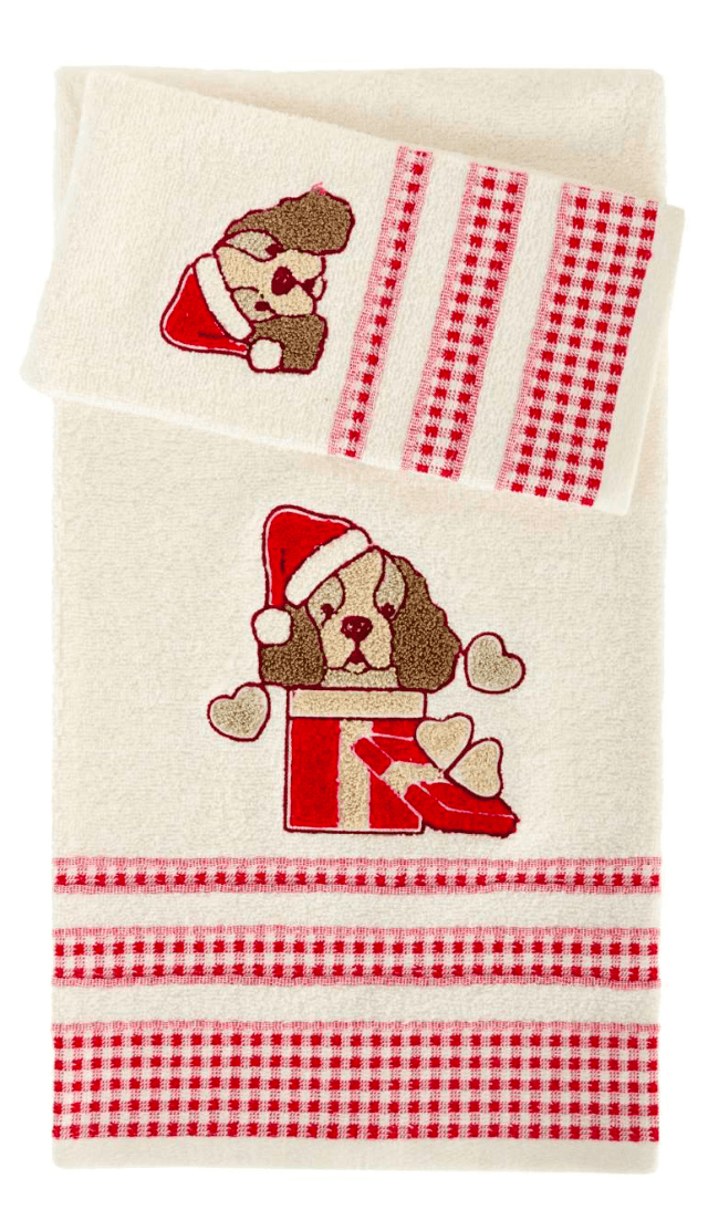 Set Asciugamani Natalizi Personalizzati Per Coppia - 4 Pezzi In Cotone 100% Rosso Con Ricamo Nome E Babbo Natale - Regalo Di Natale