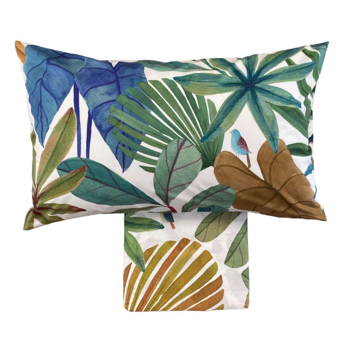 Completo Letto Matrimoniale Mindo Leaves in Percalle di Cotone | Tessitura Toscana Telerie Immagine del prodotto Completo Letto Matrimoniale Mindo Leaves in Percalle di Cotone | Tessitura Toscana Telerie