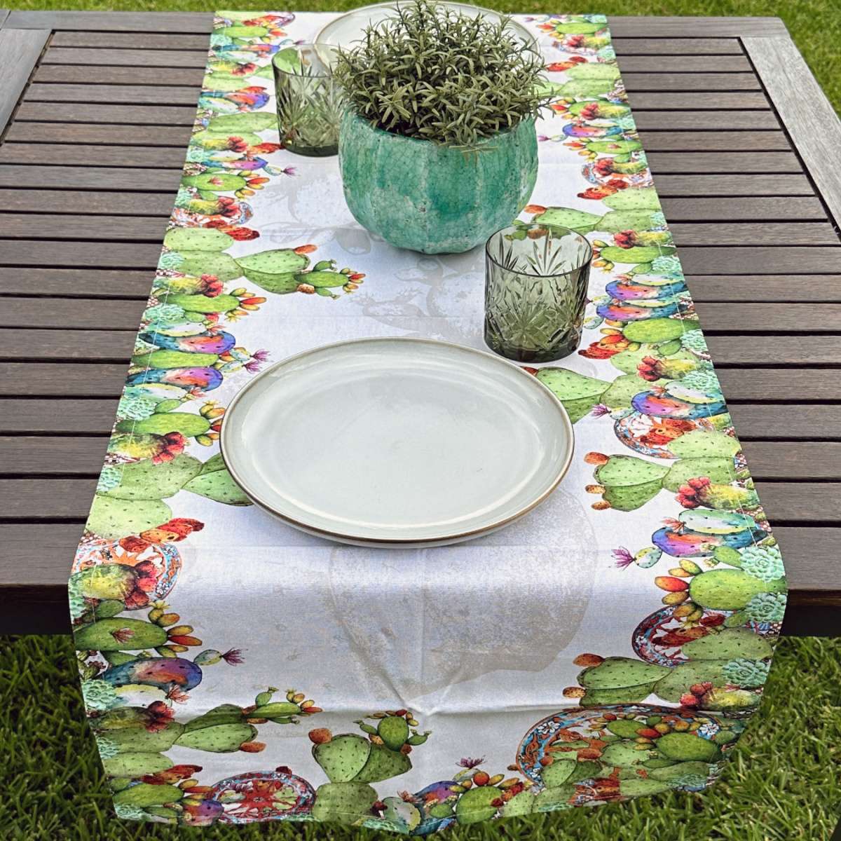 Runner in Cotone Cactus 45x150 cm | Olivia Home Immagine del prodotto Runner in Cotone Cactus 45x150 cm | Olivia Home