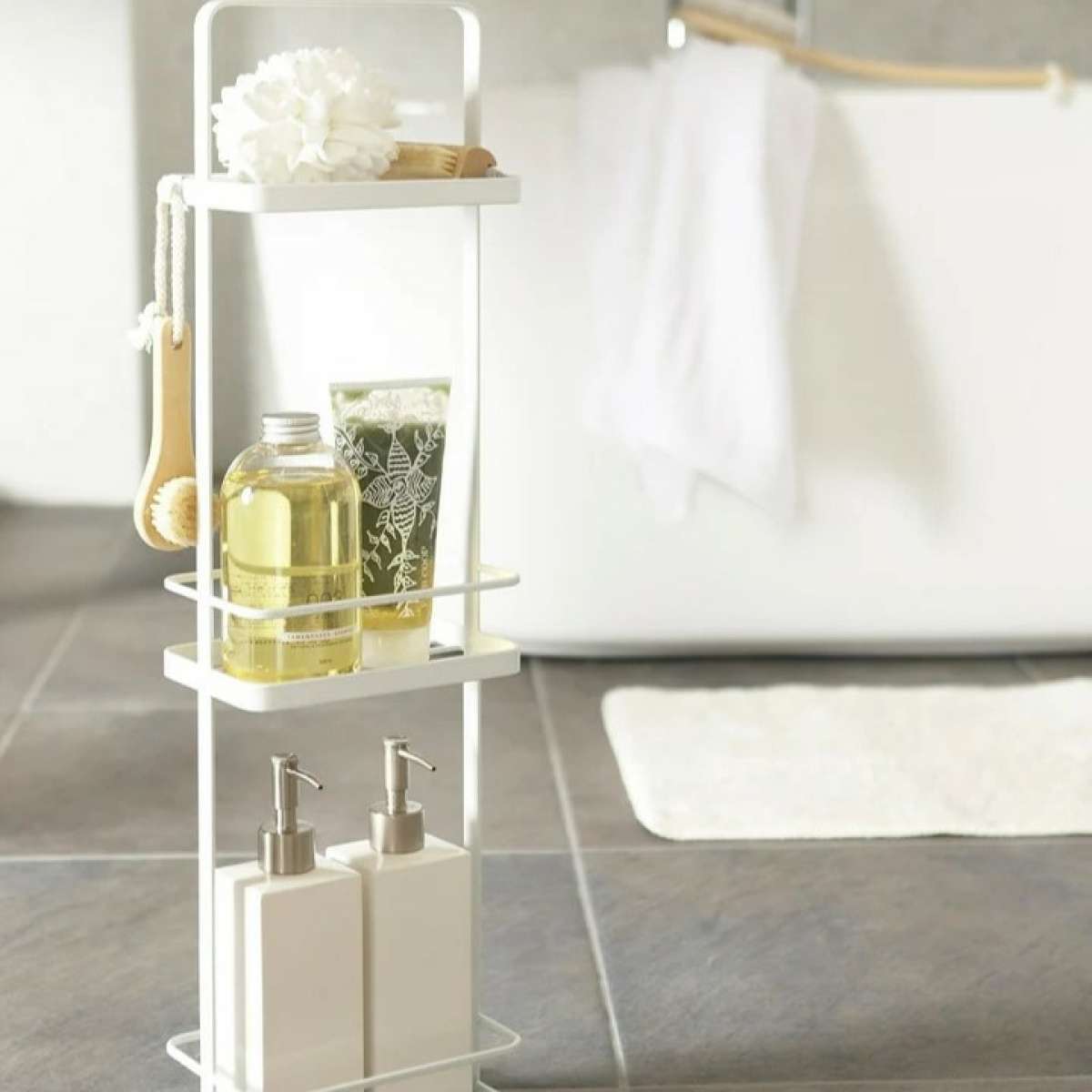 X-cosrack Scaffale Da Bagno Sottile A 3 Ripiani Con Cassetto, Torre Autoportante In MDF E Acciaio, 25x29.6x80.5 Cm, Marrone