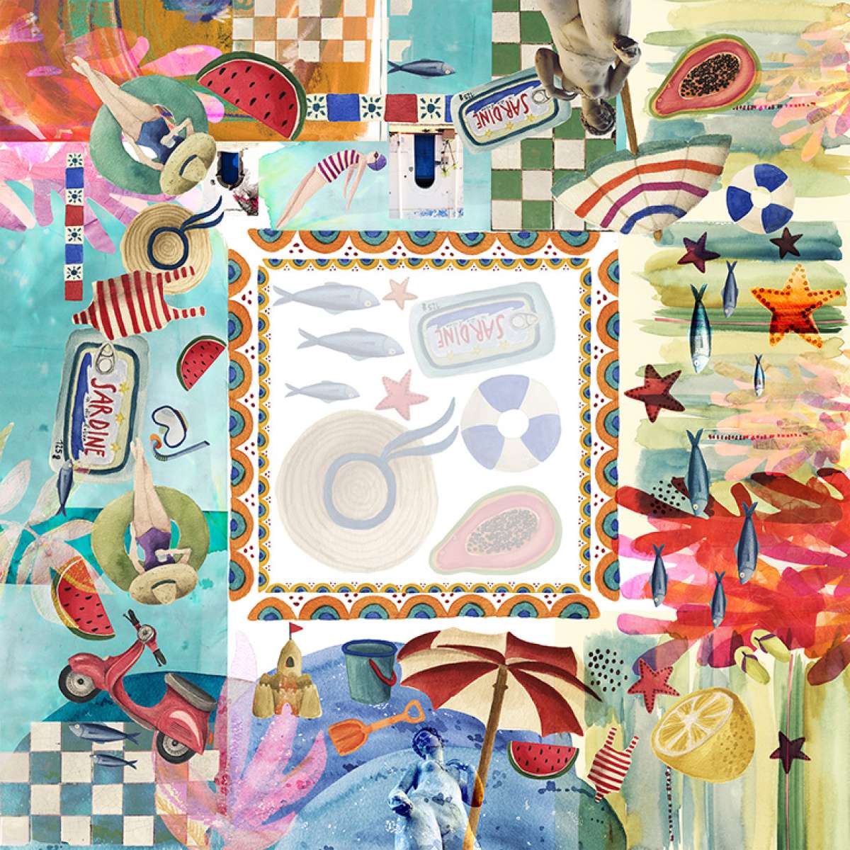 Centrotavola Collage in Raso 110x110 cm | The NapKing Immagine del prodotto Centrotavola Collage in Raso 110x110 cm | The NapKing