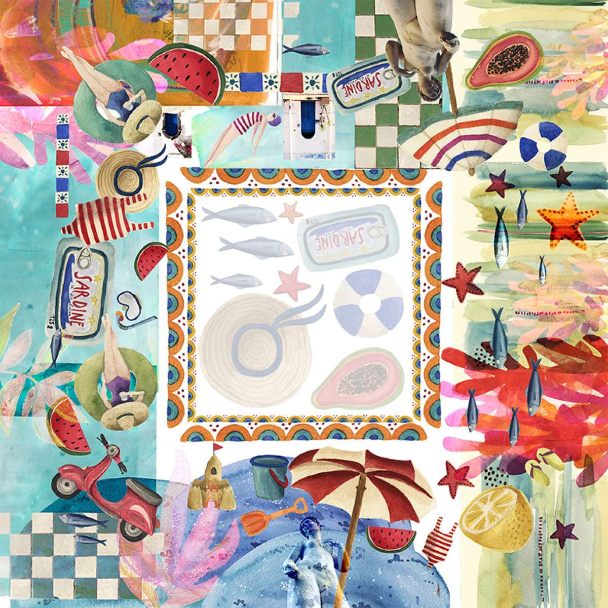 Tovaglia Quadrata Collage in Raso di Cotone 180 X 180 cm | The NapKing Immagine del prodotto Tovaglia Quadrata Collage in Raso di Cotone 180 X 180 cm | The NapKing