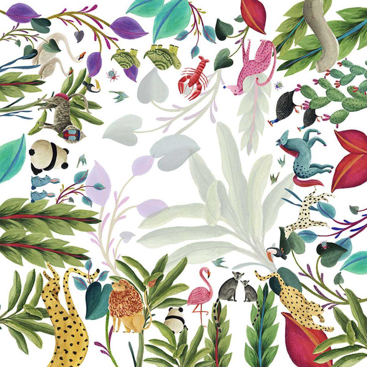 Tovaglia Quadrata Funky Animals in Raso di Cotone 180 X 180 cm | The NapKing Immagine del prodotto Tovaglia Quadrata Funky Animals in Raso di Cotone 180 X 180 cm | The NapKing