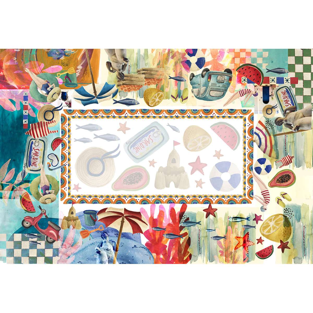 Tovaglia Rettangolare Collage in Raso di Cotone - 3 Misure | The NapKing Immagine del prodotto Tovaglia Rettangolare Collage in Raso di Cotone - 3 Misure | The NapKing