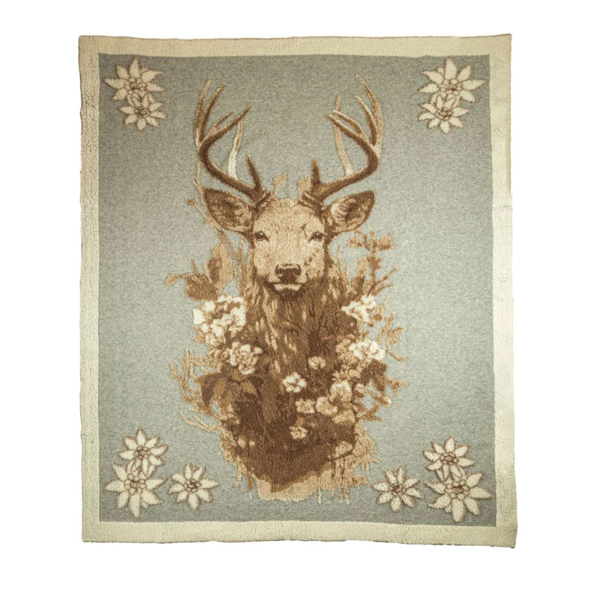 Coperta Lana Cervo In Fiore 150x180cm | I Nastri di Mirta Immagine del prodotto Coperta Lana Cervo In Fiore 150x180cm | I Nastri di Mirta