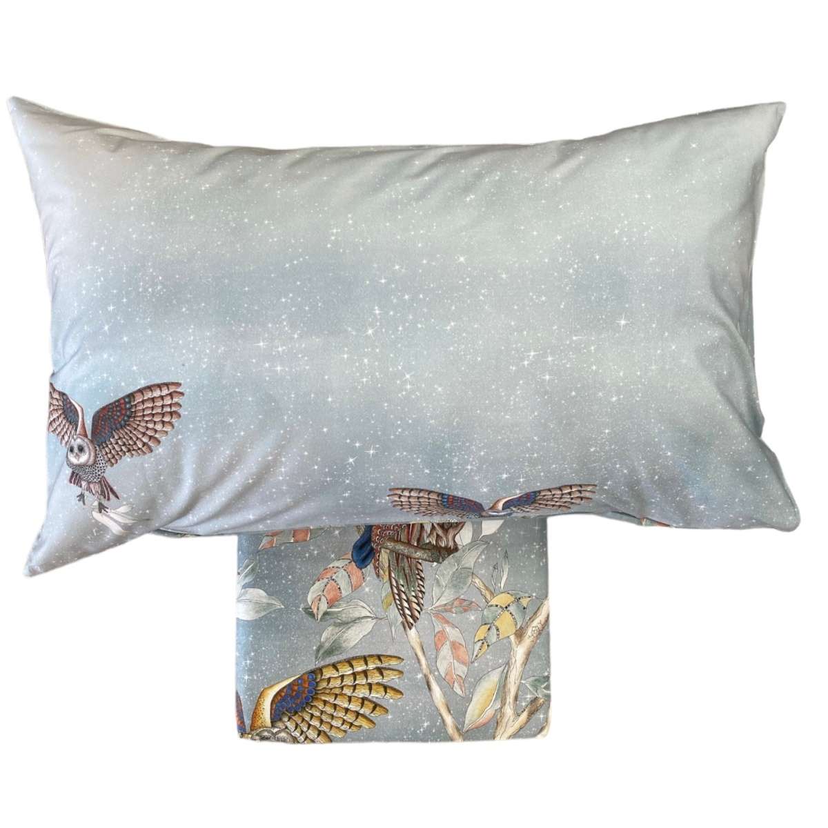 Completo Letto Matrimoniale Bubo Gufo in Percalle di Cotone | Tessitura Toscana Telerie Immagine del prodotto Completo Letto Matrimoniale Bubo Gufo in Percalle di Cotone | Tessitura Toscana Telerie