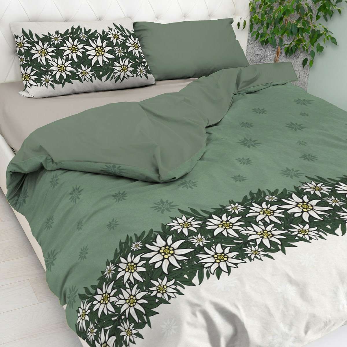 Copripiumino Matrimoniale XL Helthep In 100% Cotone – 3 Pezzi Con Stampa Floreale Verde Vintage, Fresco E Traspirante (167,6x233,7 Cm + 2 Federe 50,8x66 Cm)