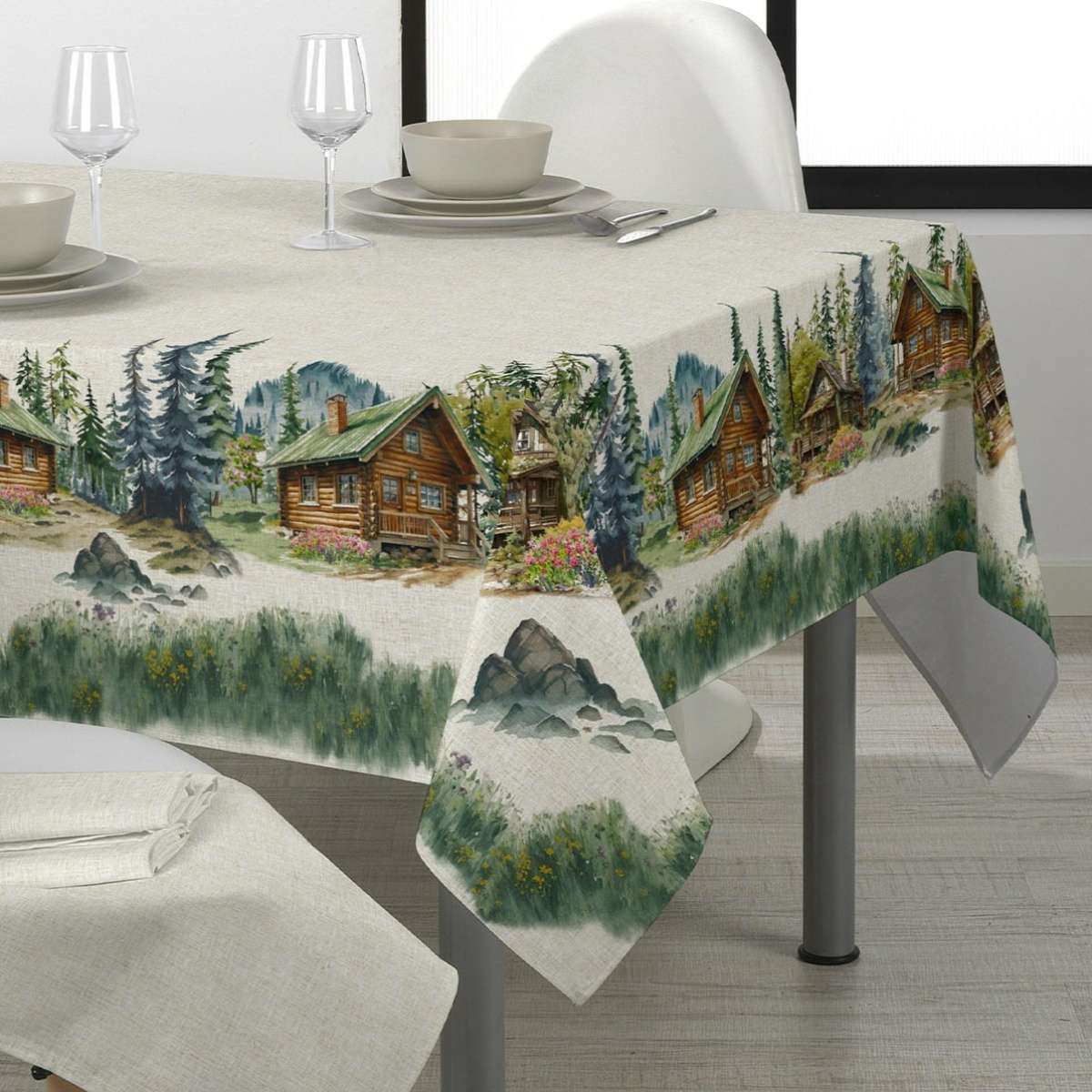 Tovaglia Rettangolare Chalet Stampa Digitale in 100% Cotone | Daunex Immagine del prodotto Tovaglia Rettangolare Chalet Stampa Digitale in 100% Cotone | Daunex