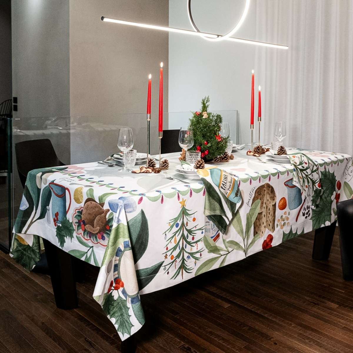 Tovaglia Rettangolare Menù di Natale in Raso di Cotone - 3 Misure | The NapKing Immagine del prodotto Tovaglia Rettangolare Menù di Natale in Raso di Cotone - 3 Misure | The NapKing