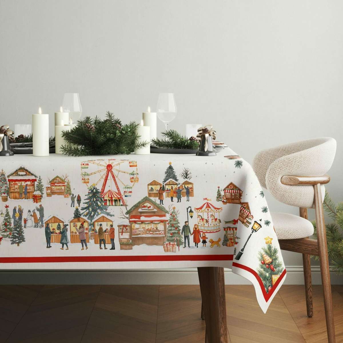 Tovaglia Quadrata 160x160 cm Xmas Village in Cotone | Olivia Home Immagine del prodotto Tovaglia Quadrata 160x160 cm Xmas Village in Cotone | Olivia Home
