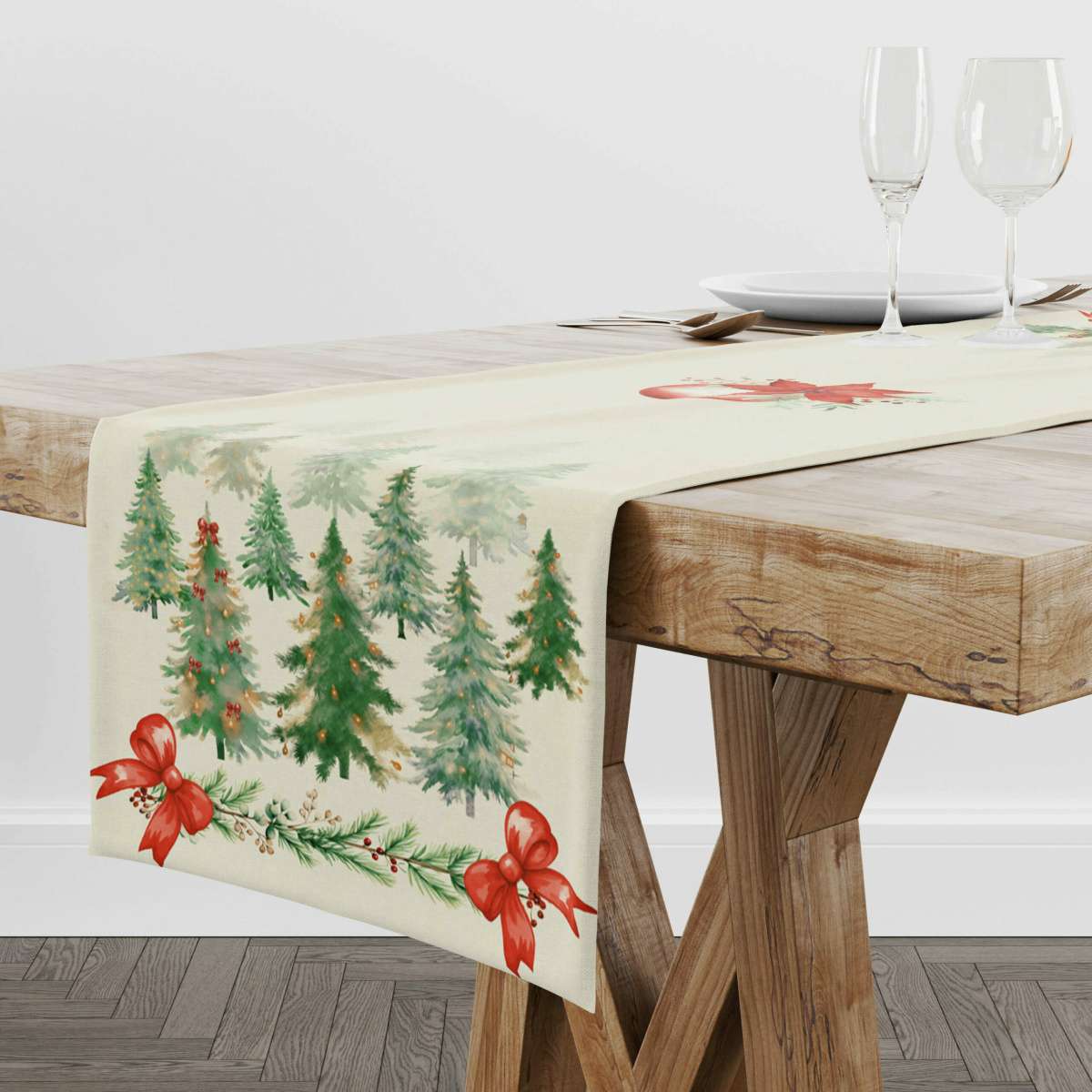 Runner Foresta Natalizia 45x150 cm in Cotone | Olivia Home Immagine del prodotto Runner Foresta Natalizia 45x150 cm in Cotone | Olivia Home