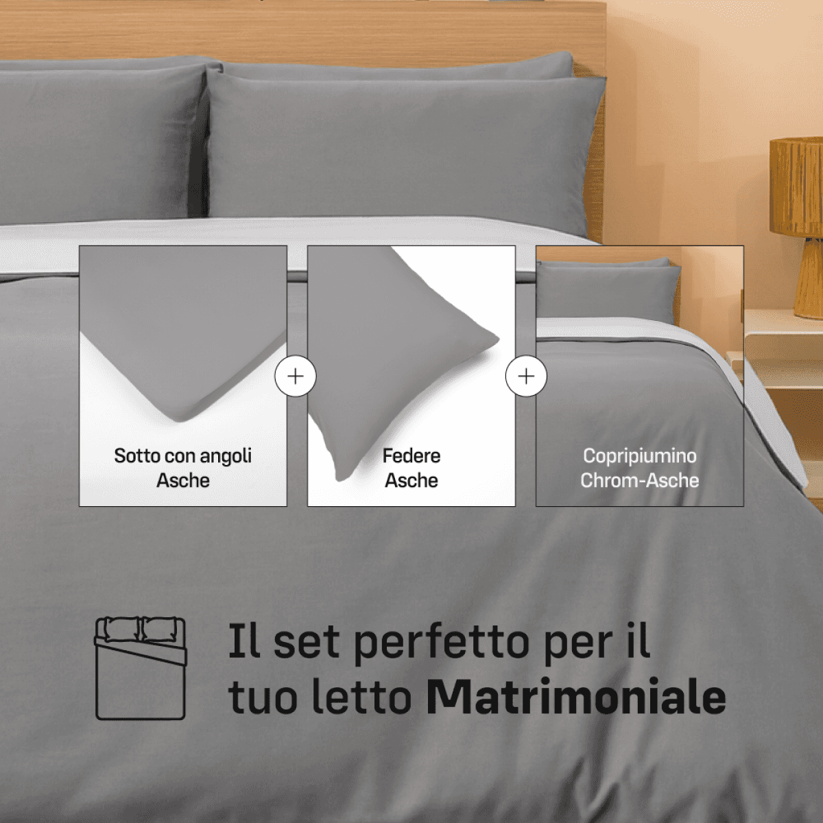 Set Copripiumino, Sotto con Angoli e Federe in Jersey Asche/Chrom | Pietro Zanetti Home Immagine del prodotto Set Copripiumino, Sotto con Angoli e Federe in Jersey Asche/Chrom | Pietro Zanetti Home