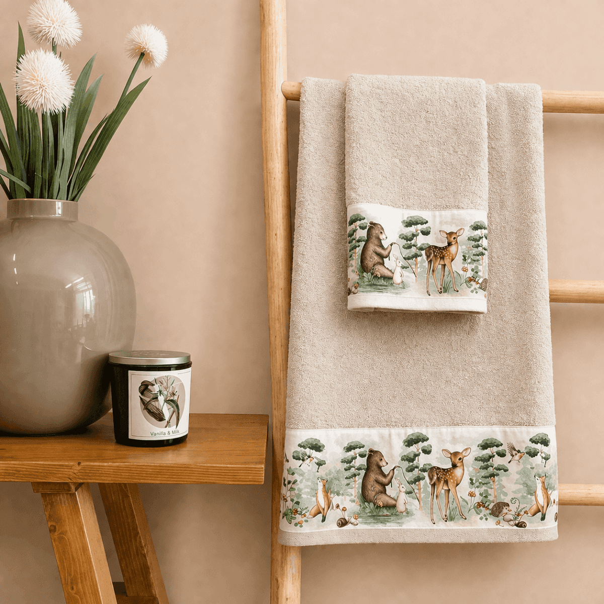 Set Asciugamani Bagno Animali del Bosco - 3 colori | Pietro Zanetti Home Immagine del prodotto Set Asciugamani Bagno Animali del Bosco - 3 colori | Pietro Zanetti Home