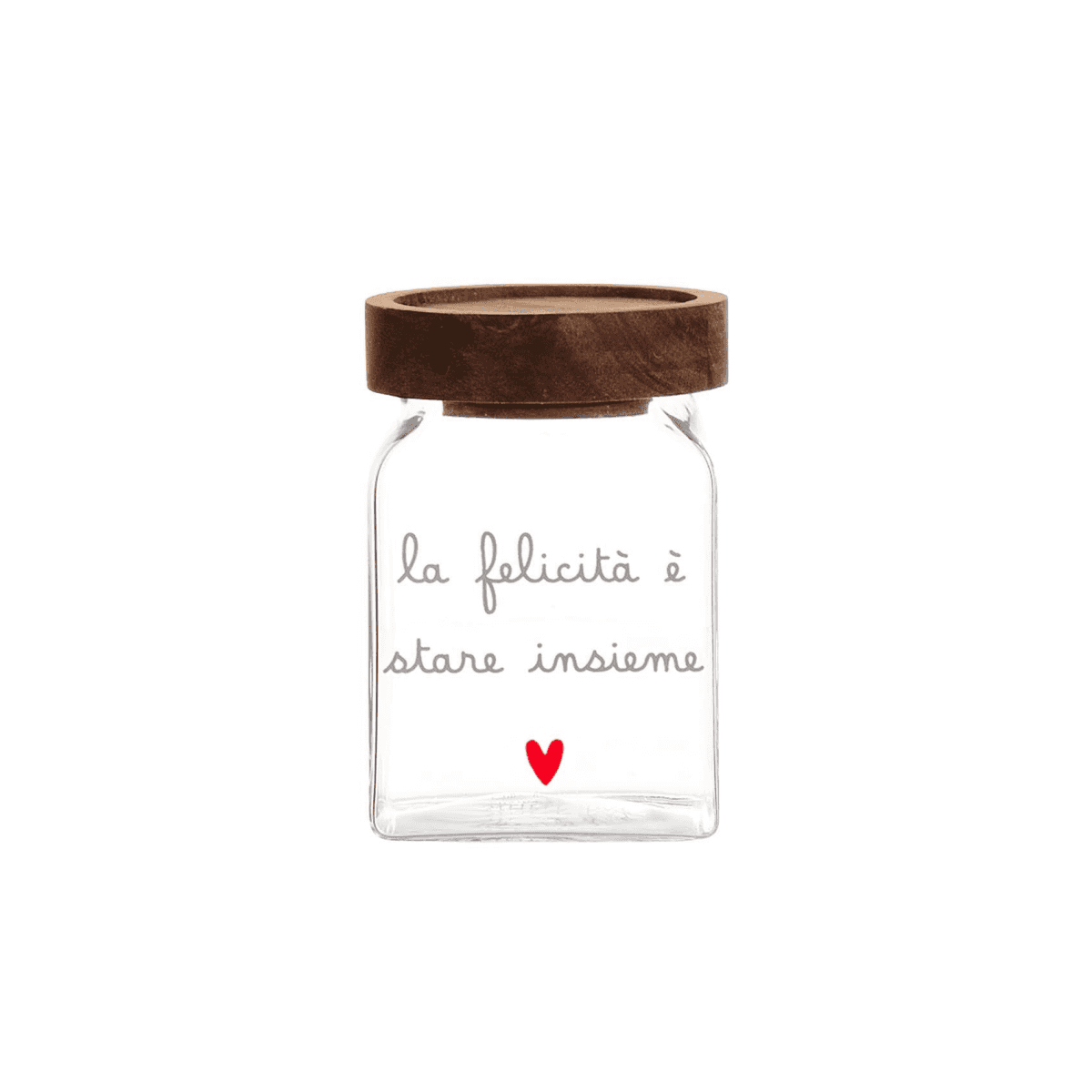 Barattolino in Vetro con Tappo in Legno Acacia "La Felicità E' Stare Insieme" | Simple Day Immagine del prodotto Barattolino in Vetro con Tappo in Legno Acacia "La Felicità E' Stare Insieme" | Simple Day
